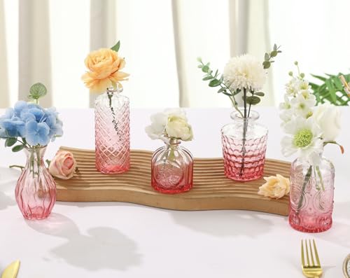 5pcs Pink Glass Bud Vase Set, Small Flower Vases for Centerpieces in Bulk - color: Pink, size: 5pcs