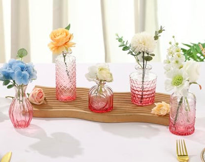 5pcs Pink Glass Bud Vase Set, Small Flower Vases for Centerpieces in Bulk - color: Pink, size: 5pcs