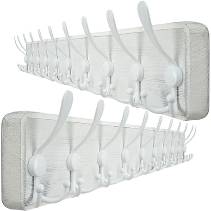 WEBI Coat Rack Wall Mounted,38 9/16" Long,10 Triple Hooks,Wood Coat Hooks Wall Mount,Large Coat Hanger Wall,Hook Rack,Tri Hooks for Hanging Coats,Clothes,Jacket,Entryway,Rustic White,2 Packs - color: White/White, size: 10 Hooks(2 Packs)