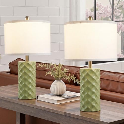 Star Diamond Ceramic Table Lamps Set of 2 - Sage Green Nightstand Lamps 23" - color: Sage Green