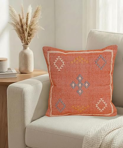 Indian Cotton Cushion Cover Sabra Kilim Pillow Cover Designer Decorative Sofa 18x18 Inche Handwoven Cushion Case for Farmhouse Home Decor Spring Decorative Pillow (Pattern 8) - color: Pattern 8