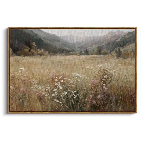 InSimSea Large Framed Wall Art, Wildflower Landscape Painting, 24x36 Inch - color: Flower Meadow