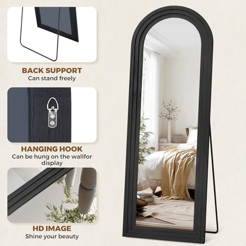 65x22 Arched Full Length Mirror, Solid Wood 3 Layer Frame, Black - color: Black-3 Layer-ar Frame, size: 65"L x 22"W
