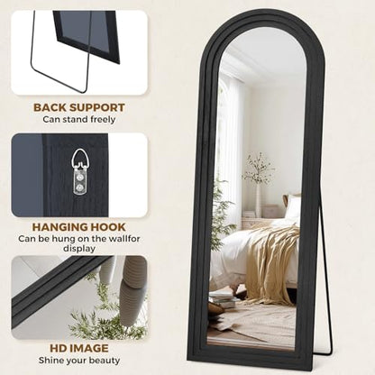 65x22 Arched Full Length Mirror, Solid Wood 3 Layer Frame, Black - color: Black-3 Layer-ar Frame, size: 65"L x 22"W