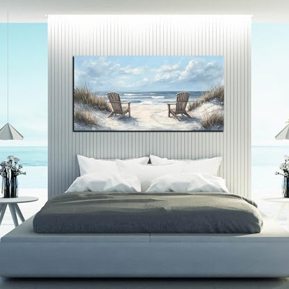 Ouzzlie Coastal Wall Art Light Blue Picture Art for Bedroom - color: Light Blue, size: 48"L x 24"W