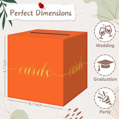 Elegant Orange Graduation Card Box, Gold Foil Gift Card Box for Party - color: Orange