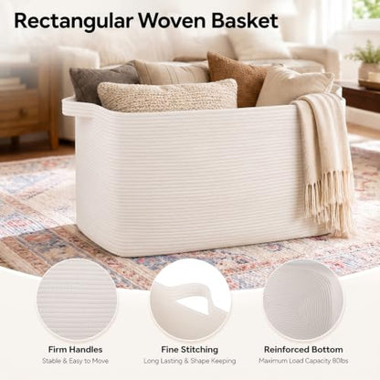 OIASKET 108L Extra Large Blanket Basket Living Room, 24.8" x 16.2" x 16.2" - color: White, size: 24.8" x 16.2" x 16.2"