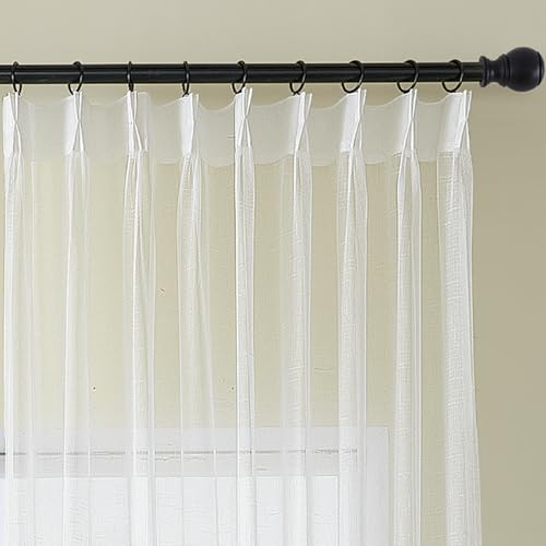 Off White Pinch Pleated Sheer Curtain 102 Inches Long Floor to Ceiling Thin - color: Off White, size: 50"W x 102"L (Pack of 1)