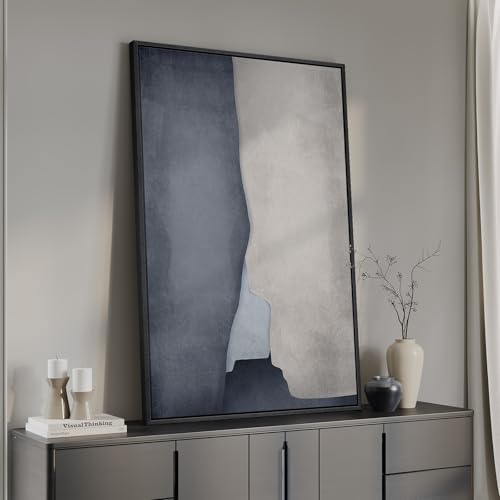 Large Framed Blue Gray Modern Abstract Wall Art, 1 Piece 24x36 In - color: Blue and Grey
