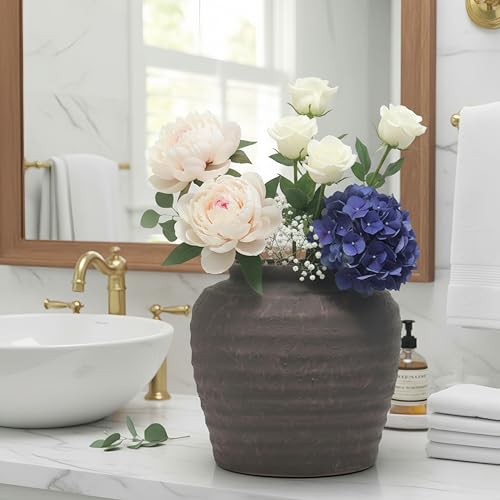 Lvases Rough Textured Brown Wabi Sabi Rustic Handmade Ceramic Decor Vase - color: Brown