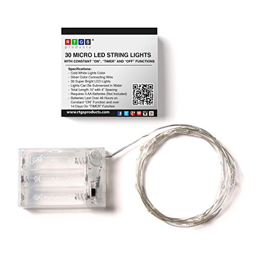 30 LED Wire Twinkle Fairy Lights, Battery Powered, Waterproof — Christmas, Holidays, Halloween, Wedding — Bedroom, Living Room — 9.5 Ft, Cool White, Indoor & Outdoor - color: Cold White