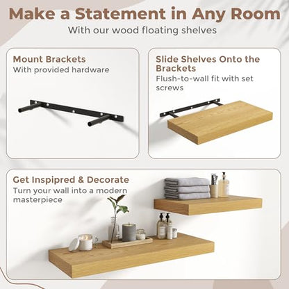 36 Inch Floating Shelves for Wall 2 Pack, 12"D Wood Grain Bathroom Shelves - color: (B.o.) Natural Oak Finish, size: 36"W x 12"D x 1.5"H, 2 Pack