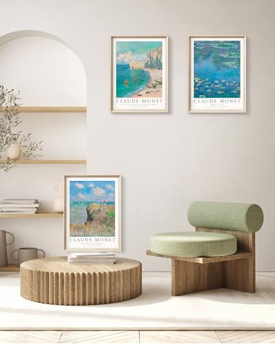 HesenDot Framed Wall Art, Claude Monet Impressionism Canvas Prints Set - color: Framed Monet Waterlily, size: 16"L x 12"W