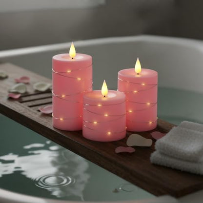 Raycare Pink Battery Operated Flameless LED Pillar Candle with Remote Timer - color: 3pcs-Pink