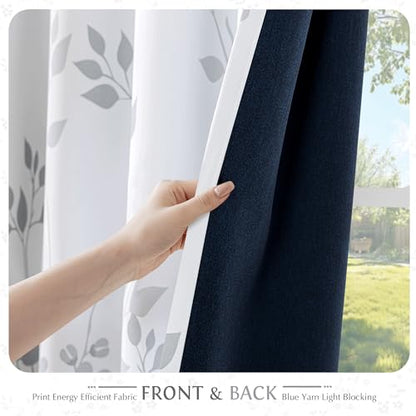 Beauoop Floral 100% Blackout Curtains Bedroom Grey White 52X108 2 Panels - color: Grommet | Grey, size: 52"W x 108"L (Pack of 2)