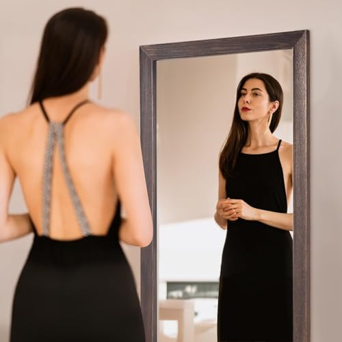 MELOMOIR Rustic Solid Wood Full Length Mirror, 64"x21", Charcoal Brown - color: Charcoal-grilled Brown, size: 64"L x 21"W