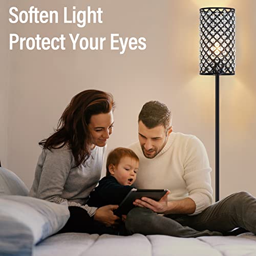GyroVu Crystal Floor Lamp, Modern Standing Lamp with Elegant Shade Black Floor Lamp with On/Off Foot Switch,Tall Pole Accent Lighting for Living Room, Girl Bedroom, Dresser, Office - color: Black