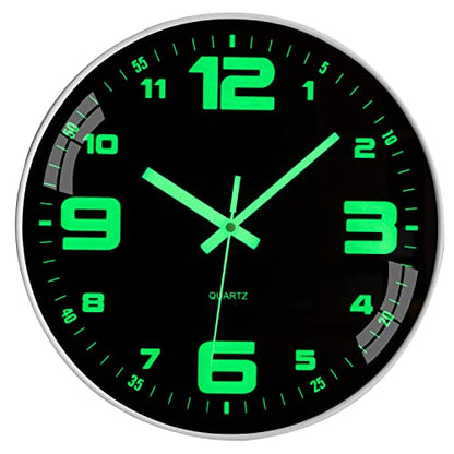 Wall Clock Glow in The Dark Battery Operated Silent 12 in - color: White
