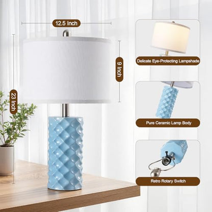 Star Diamond Ceramic Table Lamps Set of 2 - Sky Blue Nightstand Lamps 23" - color: Sky Blue
