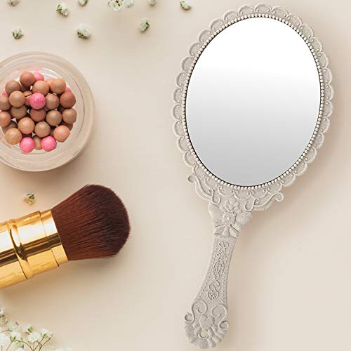 YUSONG Makeup Handheld Mirror with Handle(2 Pack Beige) - color: 2 Pcs Lvory White