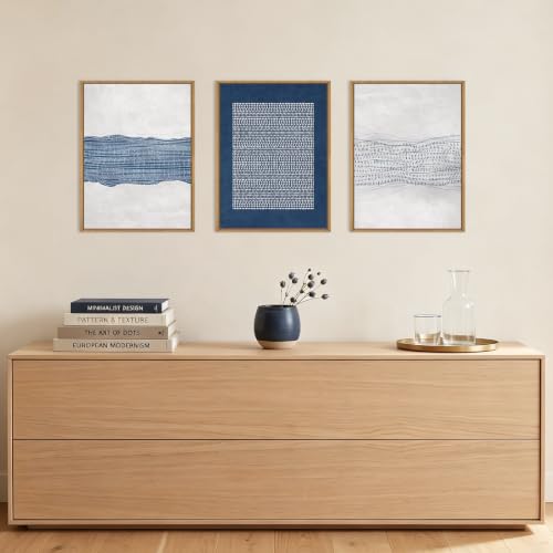 Aryroi Navy Blue and White Abstract Framed Canvas Wall Art Set- 12"x16"x3 - color: Navy Blue Dot Wall Art, size: 12"L x 16"W