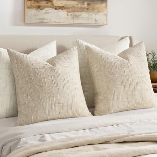 MIULEE Chenille Textured Throw Pillow Covers Beige 16x16 Set of 2 - color: Beige, size: 16" x 16" (Pack of 2)