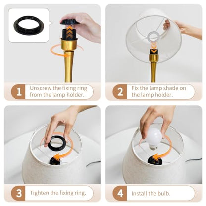 ONEWISH Touch Table Lamp for Bedroom, 3-Way Dimmable Gold Bedside Lamps for Nightstand with Fabric Shade,17.32'' Desk Lamp for Kids Reading, Home Office - color: Beige Linen Mushroom Shade & Gold Base