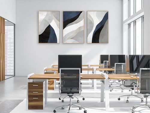Large Abstract Framed Wall Art, Modern Blue Grey Canvas Pictures, 24"X36"X3 - color: Navy, size: 24" X 36" X 3pieces Framed