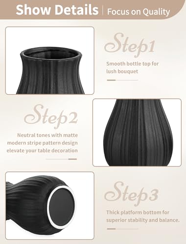 NUPTIO Ceramic Flower Vase for Bouquet, Black, 6.3" Tall - size: Style 2-S-Black