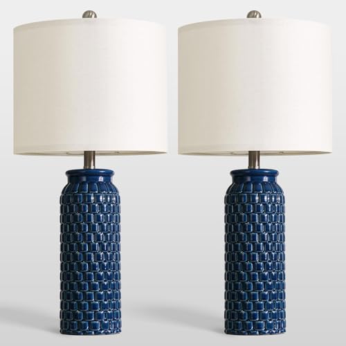 USumkky 27" Ceramic Table Lamps Set of 2 - Modern Farmhouse & Boho Style, Bedside Nightstand Lamps for Bedroom, Living Room End Table Lamps, Small Desk Lamp(Blue) - color: 27" Blue