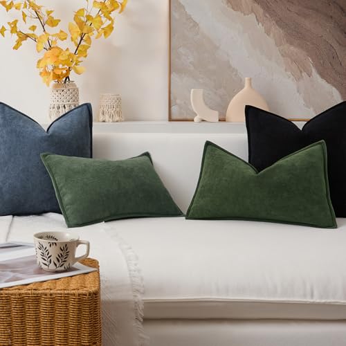 Kevin Textile Soft Waterproof Pillow Covers 12x20 Inch 2 Pack, Moss Green - color: Moss Green, size: 20" x 12" (Pack of 2)