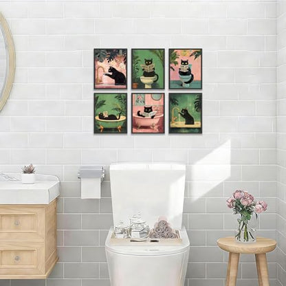 KBKBART 6pcs Funny Cat Bathroom Wall Art Prints Poster Unframed, 8x10 inch - color: Black Cat