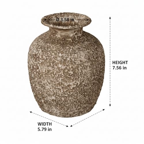 Brown Ceramic Vase - 7 Inch Rustic Textured Vase for Flower, Terracotta Farmhouse Vases for Home Decor, Coffee Table, Artificial Branches, Night Stand Decor - color: Rustic Brown