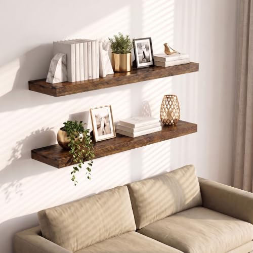 Vivelove 8 Inch Deep Floating Shelves, 24 x 8 Inch，Rustic Brown, Set of 2 - color: Rustic Brown, size: 24"Wx8"Dx1.4"H