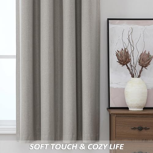 THOOO 100% Blackout Curtains Natural Linen Textured Blackout Curtains 63 Inch Length for Bedroom Living Room Nursery, Farmhouse Thermal Insulated Grommet Curtains Room Darkening 2 Panels,Linen - color: Linen, size: 52"W x 63"L (Pack of 2)