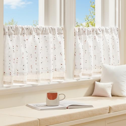 jinchan Kitchen Valance Curtain Double Layers, 50x16, 1 Panel, Blush Meadow - color: Double | Dottie Blush Meadow, size: 50"W x 16"L (Pack of 1)