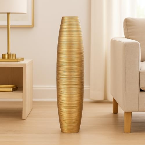 Leewadee Large Floor Vase 26 inches Mango Wood for Pampas Grass, Dried Flowers - color: Gold, size: 26 inches