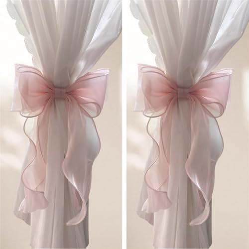 2 Pack French Silky Bow Curtain Tiebacks, Elegant Lace Ribbon for Curtains Decorative Rope Accessories Home Décor (Pink,2) - color: Pink