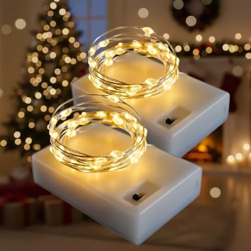 QBIS Warm White Christmas Lights Battery Operated, 40 Micro LEDs 6.5ft 2 Pk - size: 2PK-40 Warm White