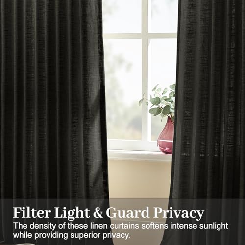 Pinch Pleated Curtains Thick Linen Blend Sheer Drapes Light Filtering - color: Black, size: 40"W x 84"L (Pack of 2)