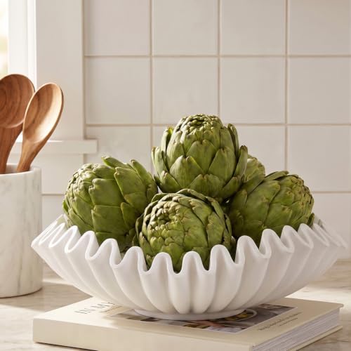 FESTGLOX White Decorative Bowl, Decorative Fruit Bowl for Kitchen Counter - color: White-9.65in