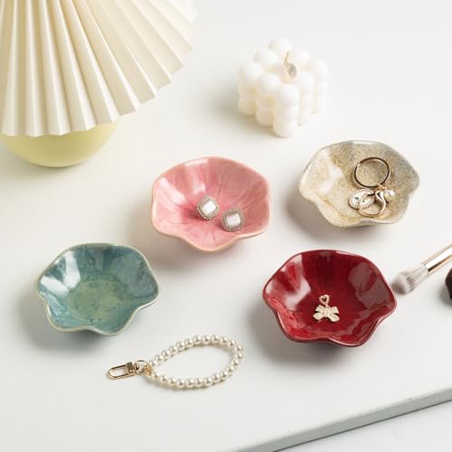 Ceramic Ring Dish, Jewelry Trinket Tray for Rings and Earrings - color: Camel Surface