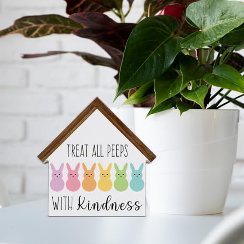 Easter Decor, Treat All Peeps with Kindness Bunny House Shaped Sign - color: TREAT