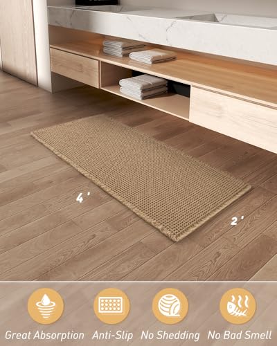 Upgraded Waffle Bath Mat Runner Absorbent Non Slip Bathroom Mat, 2' x 4' - color: Brown, size: 2' x 4'