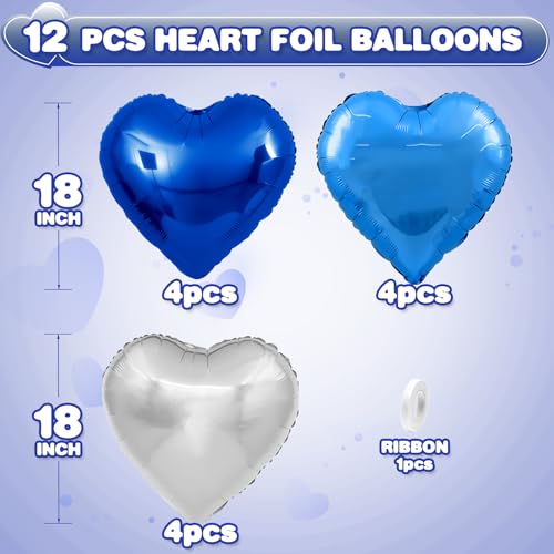 Blue Silver Heart Foil Balloons,12Pcs 18Inch Heart Shaped Balloons - color: Dark Blue Silver