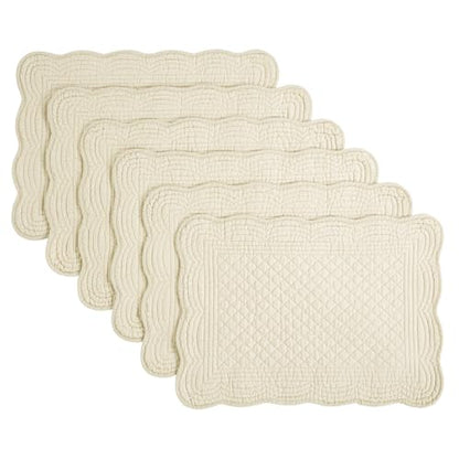 HOMBYS Quilted Placemats Set of 6 Washable-13x18 inches Rectangular Placemats for Kitchen Table-100% Cotton Fabric Rectangular Table Mats, (Flax) - color: Flax