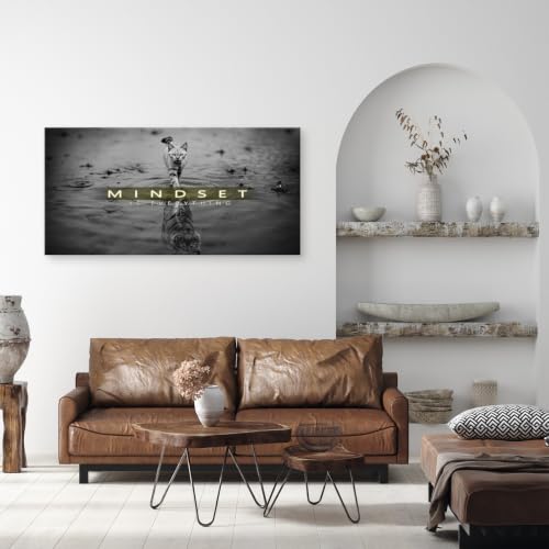 Baisuwallart Cat Tiger Reflection Canvas Wall Art Mindset Motivation Poster - color: Black, size: 40"L x 20"W