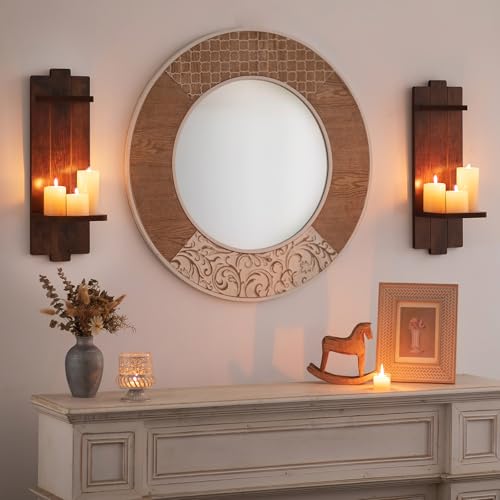 Large Wall Candle Sconces Set of 2: Wood Shelf Distressed Brown - color: Brown, size: 19.7in x 6.3in