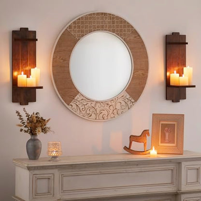 Large Wall Candle Sconces Set of 2: Wood Shelf Distressed Brown - color: Brown, size: 19.7in x 6.3in