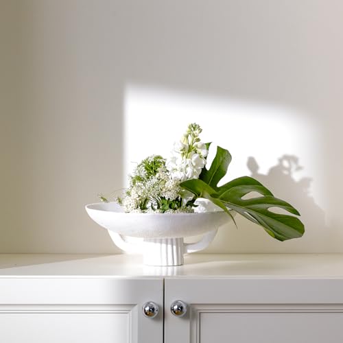 White Resin Decorative Bowl for Boho Modern Home Decor, 11.2" Large Elegant Pedestal Kitchen Fruit Bowl/Key Holder/Potpourri for Entryway Table, Coffee Table, Dining Room,Table Centerpiece Bowl